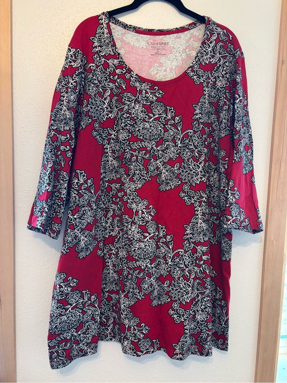 Catherines Red Floral Print Tunic Top